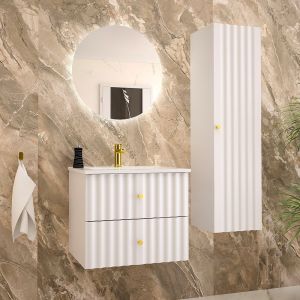 Ensemble meuble simple vasque encastrée 60cm et colonne Izae Blanc