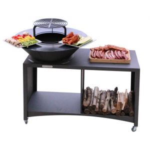 Monmobilierdesign Island Brasero îlot avec plaque et grille amovible en acier barbecue plancha extérieur ø 75 cm