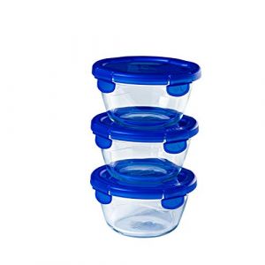 Image de Pyrex - Cook & Go - Lot de 3 boîtes de conservation en verre rondes avec couvercles hermétiques et étanches - ?15cm - 0.7L - Sans BPA