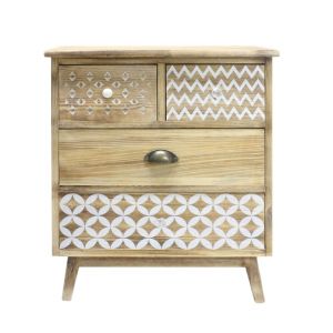 Cabinet de rangement avec 4 tiroirs en bois blanc et marron