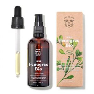 Bionoble Huile de Fenugrec Bio 100ml pour Grossir Poitrine et Fesses - Avec Pipette + Pompe - Bouteille en Verre - Mac&eacute;r&acirc;t Huileux de Tournesol Sans Odeur - Huile Fenugrec Bio, Vegan et Naturelle