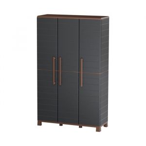 Armoire porte-balai Anthracite 3 portes 3 Etag&egrave;res r&eacute;glables 102 x 37 x 169 cm - Garage Buanderie Cellier Art Plast