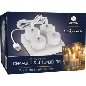 Pack 4 Bougies led Mini à Batterie Rechargeable usb Hanly Blanc