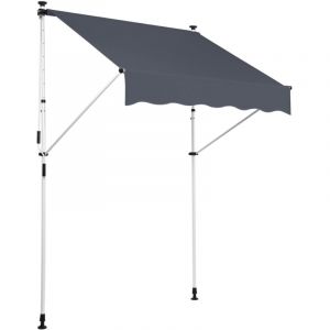 Décoshop26 Store banne terrasse auvent à pince avec pied réglable installation sans perçage largeur 350 cm tube en acier tissu anthracite 100002971