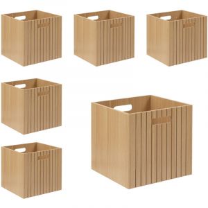 Lot de 6 Boîtes de rangement en bois effet tasseau