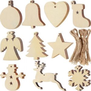 Giftmas Boules de No&euml;l en bois - D&eacute;corations de No&euml;l pour l'int&eacute;rieur - Boule de No&euml;l en bois - No&euml;l - 10 Formes - ?7.5cm - 50 Pi&egrave;ces