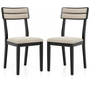 Lot de 2 Chaises de Salle &agrave; Manger, Chaises de Cuisine Rembourr&eacute;es avec Dossier Haut, Pieds en Bois de Caoutchouc, Sans Accoudoirs, Charge 180 KG