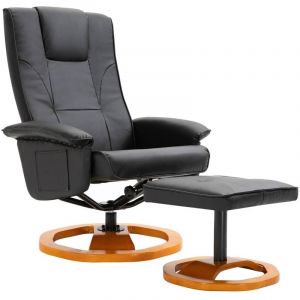 Image de Fauteuil chaise siège lounge design club sofa salon tv pivotant avec repose pied noir similicuir 1102187/3