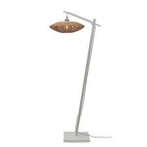 Good & Mojo Lampadaire en bambou blanc avec abat-jour en bois naturel 150x40 cm Tanami - Good&