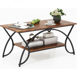 Table Basse à 2 Niveaux Table Basse Moderne Réglable avec Cadre Noir en Métal Charge Max 70 KG Marron
