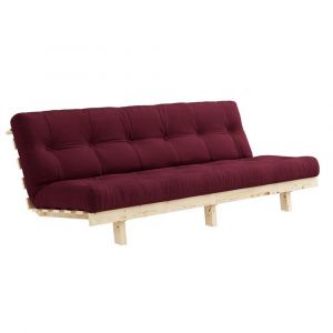 Image de Inside75 Banquette convertible futon LEAN pin coloris bordeaux couchage 130*190 cm. bordeaux Coton