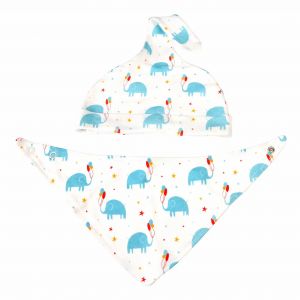 Bonnet et bavoir en coton bio bébé Rex London Elephant Party