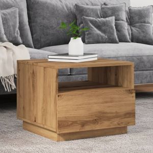 VidaXL Table basse avec lumières LED chêne artisanal 50x49x40 cm, table d'appoint, table de salon, table latérale, bout de canapé, table centrale