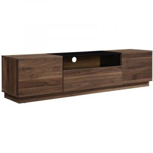 Meuble TV avec 2 portes, 1 tiroir et 1 niche - Naturel fonc&eacute; et Noir - CEMILINA