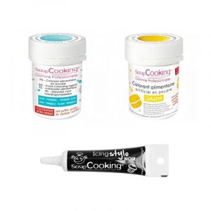 Scrapcooking 2 colorants alimentaires turquoise-jaune + Stylo gla