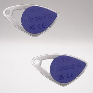 Lot de 2 badges électroniques Intratone Bleu - Badges Mifare en inox 08-0103 + 1 porte-clés Domobip
