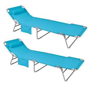 Image de Sobuy OGS35-B x2 Lot de 2 Chaises Longues Bains de Soleil Transats de Jardin Pliant Chaises de Camping inclinables, Pliables et réglables - Bleu