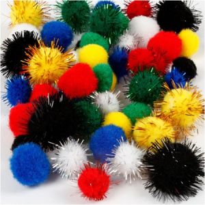 Creotime Lot de pompons - Couleurs assorties - 15 et 20 mm - 48 pcs