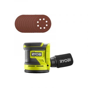 Ryobi Pack Ponceuse excentrique RROS18-0 - 18V OnePlus - Sans batterie ni chargeur - 10 Disques abrasifs - 125mm - Grain 100, 120, 240, 320