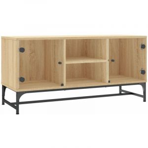 VidaXL Meuble TV avec Portes en Verre, Armoire de Télévision avec Rangement, Meuble Télé Salon Salle de Séjour Intérieur, Moderne, Chêne Sonoma