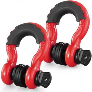 Manille à Anneau D 19 mm-VEVOR-lot de 2 Manilles de Remorquage Acier Allié-Récupération pour VTT Camions Jeep-Rouge