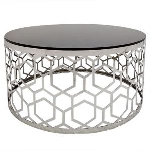 MENZZO Table b e Coralie en Verre Noir et pieds Argent