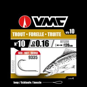 Vmc Perfect hameçons de truite rouge 120cm bas de ligne, taille:12