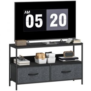 Homcom Meuble TV - pour t&eacute;l&eacute;viseur jusqu'&agrave; 47 pouces - 1 &eacute;tag&egrave;re, 2 tiroirs pliables - 98 x 29 x 56 cm - gris fonc&eacute;