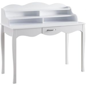 Image de MURANO Bureau cl ique MDF blanc laqué + pieds en bois m if L 119 cm