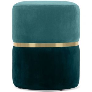 Pouf louise Velours Bleu canard et Métal Doré