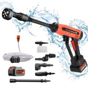 Nettoyeur Haute Pression - Bravolu - Max 500 PSI - Portable - Buse Multi-Fonction 6 en 1 - Batterie 4.0Ah