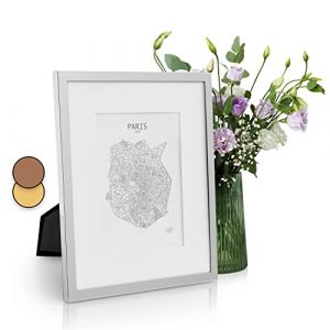 Cadre photo élégant 25x20 cm en métal et vitre en Verre, passe-partout de 13x18 cm inclus Argent brillant