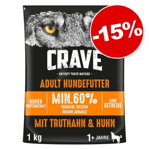 Crave 1kg dinde, poulet Adult croquettes pour chien