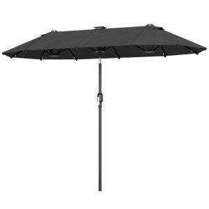 Outsunny Parasol de jardin double - &eacute;clairage solaire - inclinaison par bouton-poussoir, manivelle, 2 a&eacute;rations - 3 x 1,5 m - gris