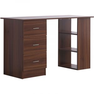 Homcom Bureau informatique table multi-fonctions 3 tiroirs 2 étagères dim. 120L x 49l x 72H cm MDF aspect noyer 120x49x72cm Marron