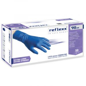Reflexx Gants en latex sans poudre chlorée R98 18,5 gr Cat.3 Bleu 50 pièces xxl