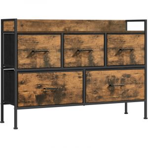Songmics Commode de chambre 5 tiroirs en tissu marron