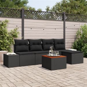 VidaXL Ensemble de Canap&eacute; de Jardin 6 Pi&egrave;ces avec Coussins Noir Poly Rattan Acacia