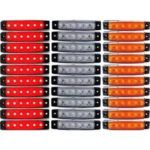 30 Pièces 24V LED Côté Arrière Contour Rouge Blanc Ambre Marqueur Feux pour Camion Caravane Remorque Camionnette Benne