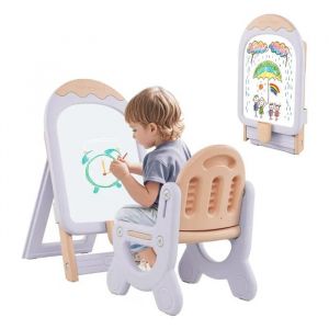 COSTWAY Tableau Enfant avec Chaise & 16 Aimants & 5 Marqueurs Rangement & Gomme,Pliable en HDPE avec Hauteur Réglable, 3 Ans+,Violet