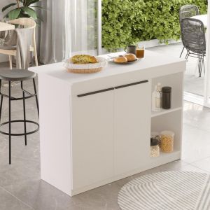 Table de bar avec rangement Blanc Brillant