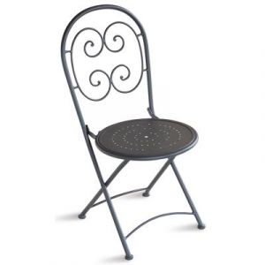 Image de Pegane Chaise pliante de jardin en fer forgé coloris gris anthracite - Dim : H 91 x 55 x P 41 cm