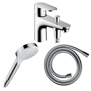 Hansgrohe Pack mitigeur bain douche monotrou Vernis Blend + Flexible Isiflex + Pommeau Crometta blanc/chromé