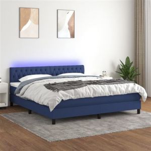 VidaXL Sommier &agrave; Lattes de Lit avec Matelas et LED, Lit Rembourr&eacute;, Lit Double, Lit Adulte de Chambre &agrave; Coucher Int&eacute;rieur, Moderne, Bleu 160x200 cm Tissu