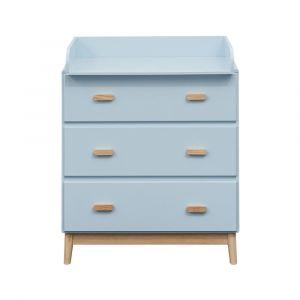 Commode à langer avec 3 tiroirs bleu ciel et marron