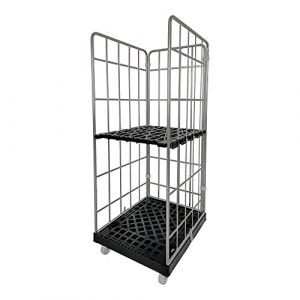 Conteneur Stier 3 côtés, galvanisé, 2 plateaux en plastique, conteneur grillagé, 815 x 724 x 1 830 mm (l x l x h), chariot grillagé avec 500 kg de