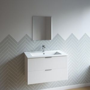Aurlane Meuble salle de bain simple vasque 60cm blanc mdf ondul&eacute;