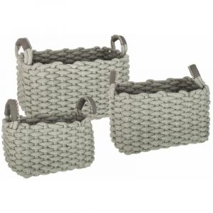 Atmosphera Lot de 3 paniers tricots rectangles Gris