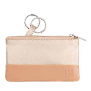 Dudu Trousse Porte-clés en Cuir métallisé Rose de Femme étui avec Fermeture Zip Ballerina