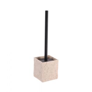 Tendance Brosse wc avec support en résine Beige aspect pierre et manche Noir mat - Ecru